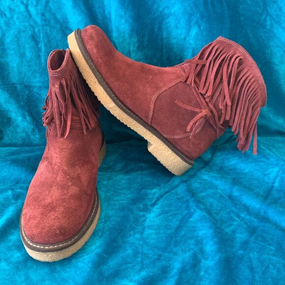 Sundance ankle boots Womens SZ 8 Suede boots with fringe - Brick red color - Picture 1 of 5